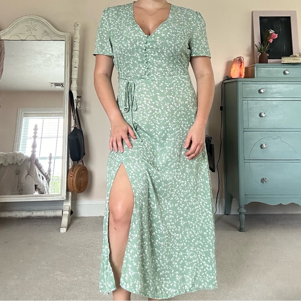 Missguided Green Floral Maxi Dress